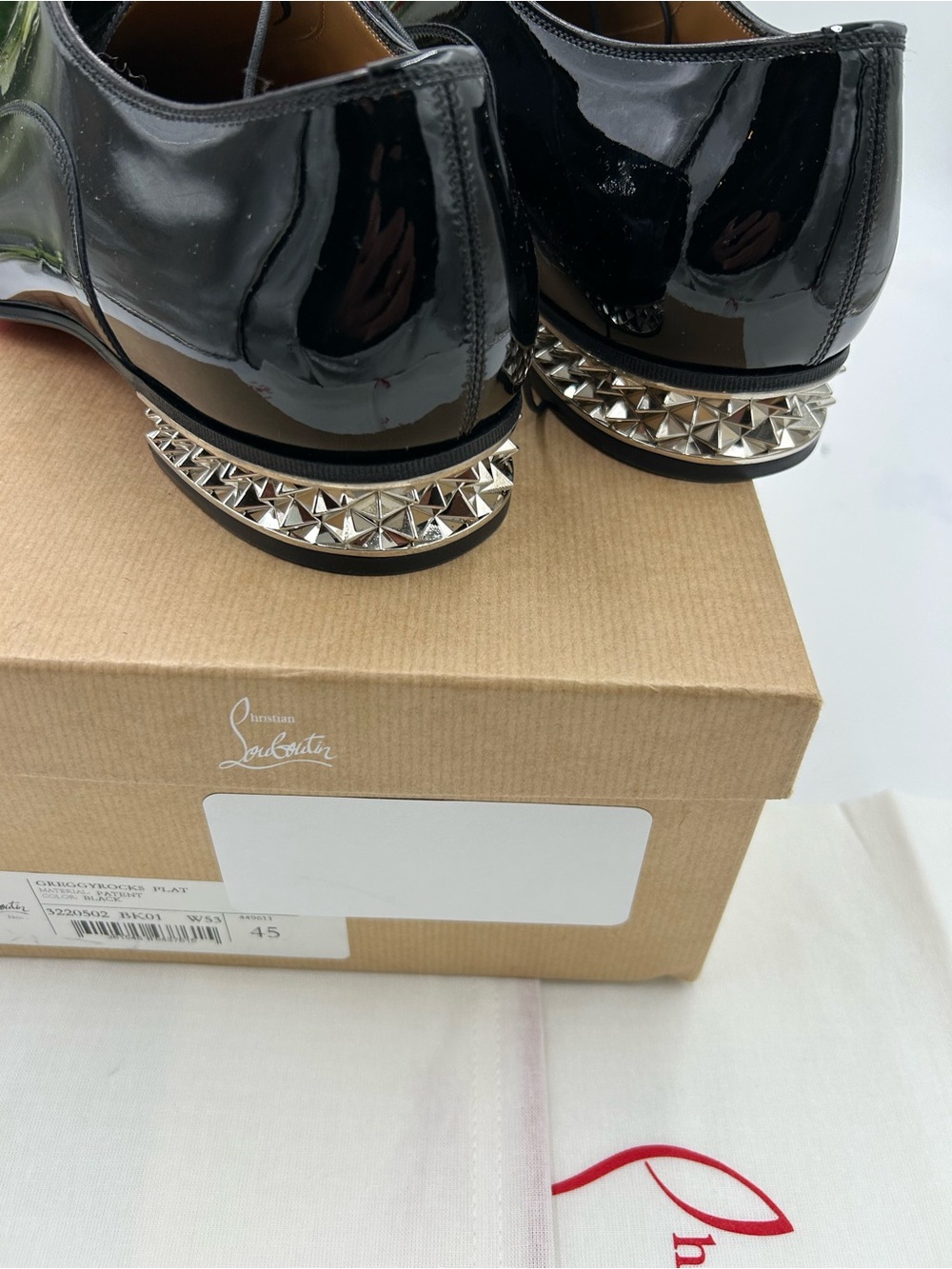 Men's Christian Louboutin GREGGYROCKS patent leather spiked Oxford's size 45 - Picture 7 of 12